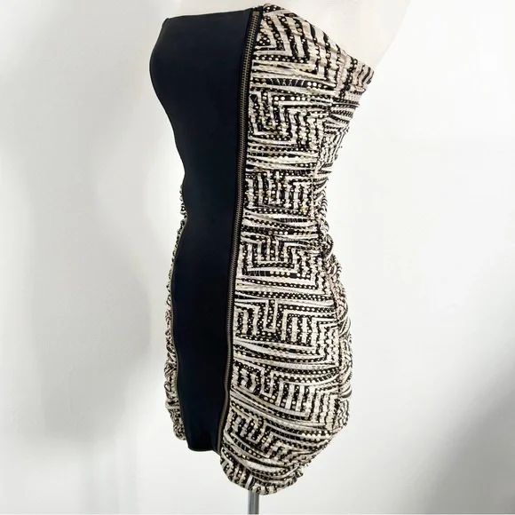 Y2K Vintage Bebe Addiction Gold Strapless Clubbing Micro Mini Dress Size XS - Picture 9 of 10